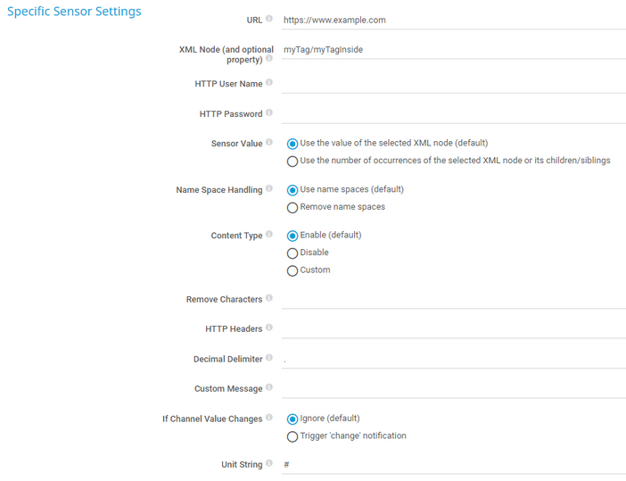 Specific Sensor Settings